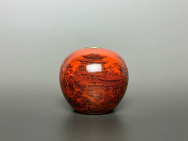 A Exquisite Iron-Red Painted Gold Ink Color Landscape Pattern Jar