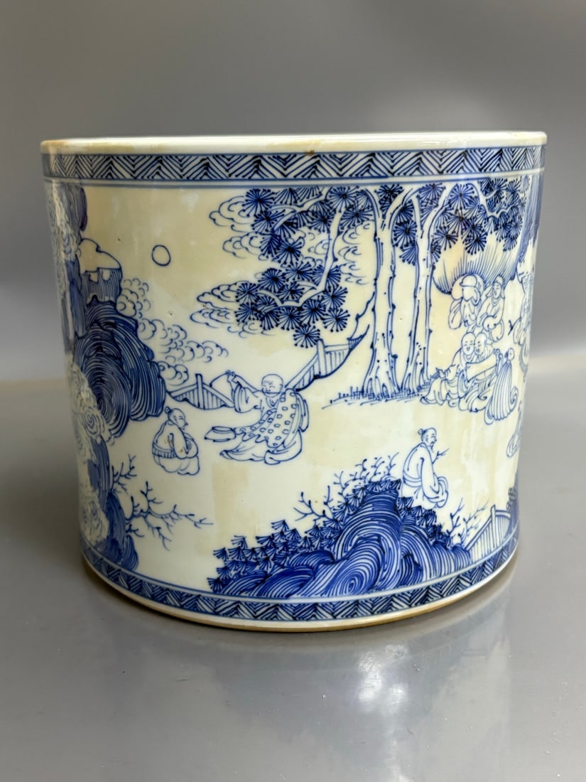 A Exquisite Blue and White Character and Story Pattern Brush Pot (1 of 9)