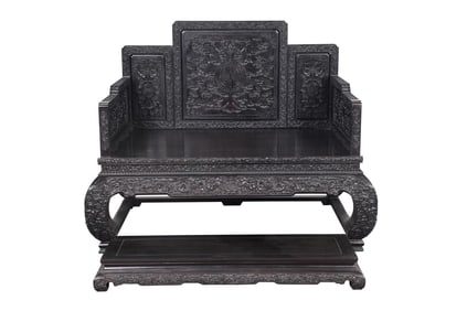 A Huge Zitanwood Fortune and Longevity Pattern Grand Throne