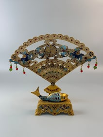 A pair of Exquisite Cloisonne Gilt Fish Fans
