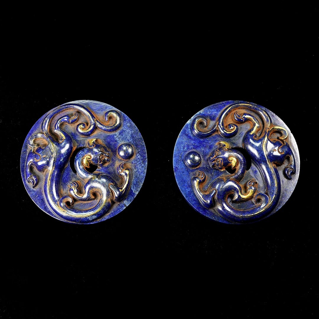 A pair of Exquisite Lapis Lazuli Auspicious Beast Plaques (1 of 9)