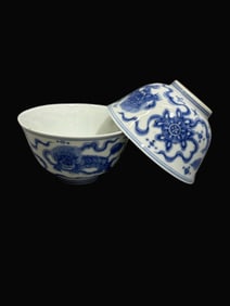 A pair of Exquisite Blue and White Lion Pattern Bowl