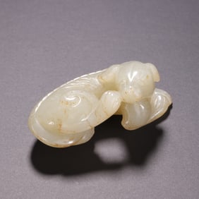A Rare Hetian Jade Carved Lying Dog