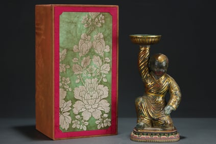A Rare Gold and Silver-Inlaid Bronze Bronze Figurines Desk lamp, With Inscription