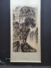 A Chinese Vertical Scroll Ink Painting of Landscape on Paper