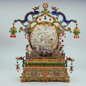 A Exquisite Cloisonne Inlaid Hetian Jade Landscape Ornament