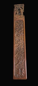 A Rare Bamboo Carving Flower and Poem Double-Sided Paper Weight