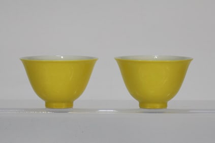 A pair of Exquisite Lemon Yellow Glazed Cup