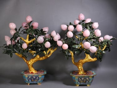 A pair of Exquisite Cloisonne Peach Tree Ornament
