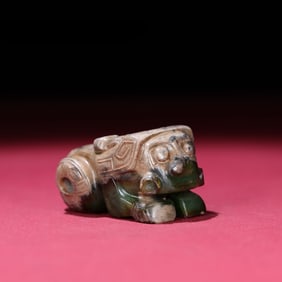 A Rare Jasper Hetian Jade Gray Skin Figure Coiled Tail Dragon Ornament