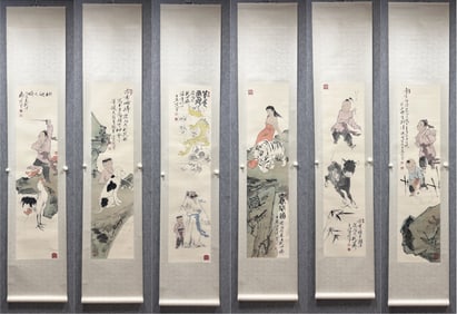 A Set of Chinese Hand Scroll Ink Painting of Figure on Paper