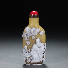 A Rare Colored Glaze Carved Character Pattern Snuff Bottle