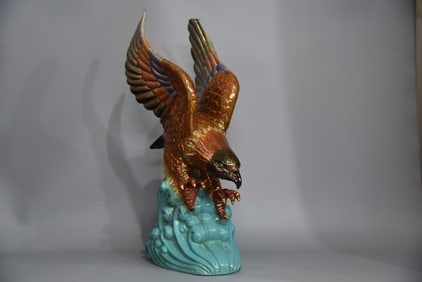 A Exquisite Iron-Red Turquoise-Glazed Painted Gold Eagle Ornament