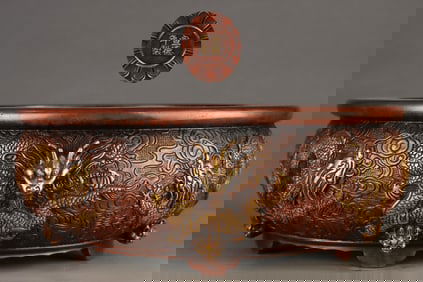 Gilt Red Copper Dragon Pattern Beast-Ears Censer