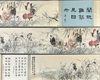 A Chinese Hand Scroll China Ink Painting of Flower and Bird on Paper