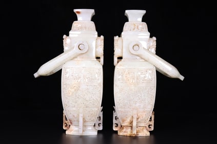 A pair of Exquisite Hotan Jade Vase