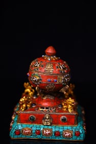 A Exquisite Silver Inlaid Gems Dzi bead Ornament,With Inscription