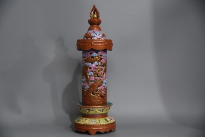 A Exquisite Iron-Red Painted Gold Hollow Dragon Pattern Censer