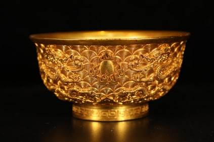 A Exquisite Gilt Bronze Dragon Pattern Bowl