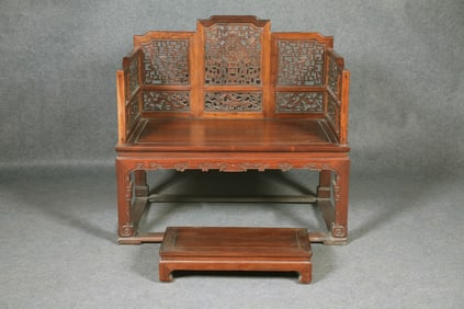 A Huge Huanghuali Wood Hollowed-Out Dragon Pattern Throne