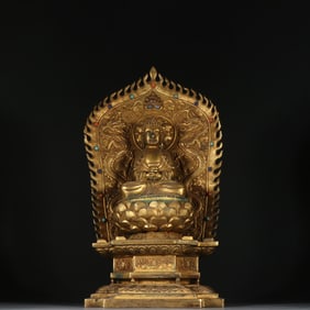 A Rare Gilt Bronze Inlaid Gems Buddha Statue
