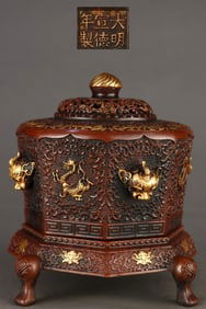 Gilt Red Copper Auspicious Beast Pattern Censer