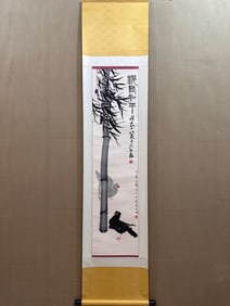 A Chinese Vertical Scroll Ink Painting of Flowers and Birds on Paper