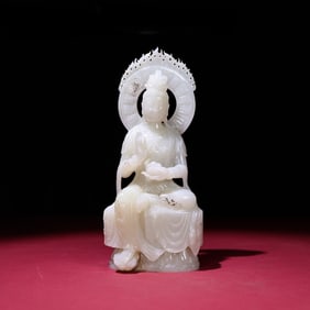 A Exquisite Hotan White Jade Statue of Avalokitesvara Ornament