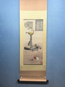 A Chinese Vertical Scroll Ink Painting of Lampstands on Paper