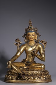 A Rare Gilt Bronze Statue of Green Tara