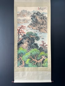 A Chinese Vertical Scroll Ink Landscape Painting on Paper