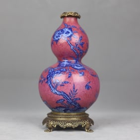 A Exquisite Blue and White Inlaid Copper Gourd Vase