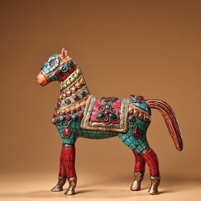 A Exquisite Copper Inlaid Gems Horse Ornament