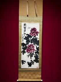 A Chinese Vertical Scroll Ink Painting of Flower and Bird on Paper
