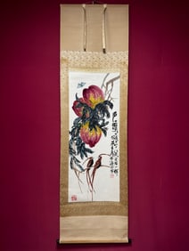A Chinese Vertical Scroll Ink Painting of Flower and Bird on Paper