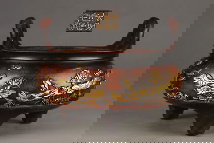 Gilt Red Copper Flower Fish Pattern Censer