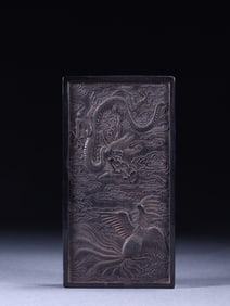 An Exquisite Dragon and Phoenix Pattern with poem Inkstone
