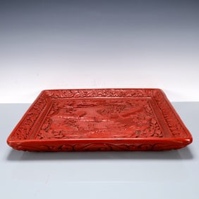 A Exquisite Carved Red Lacquer Landscape and Figure Pattern Plate