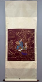 A Chinese Vertical Scroll Ink Painting of Character and Story on Silk