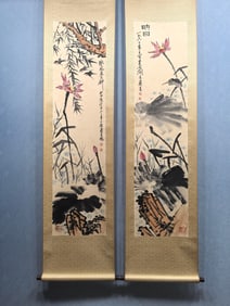A Chinese Vertical Scroll Ink Painting of Flower and Bird on Paper