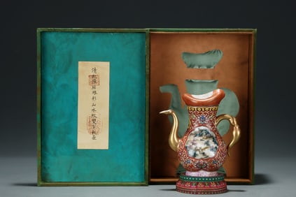 An Exquisite Enamel Landscape Pattern Lotus Pattern Ewer