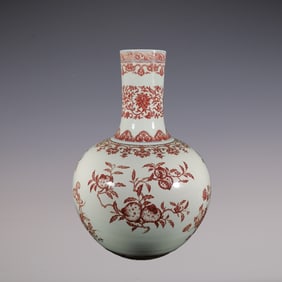 An Exquisite Underglaze-Red Flower and Fruit Pattern Lotus Pattern Seawater Pattern Vase