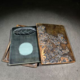 An Exquisite Pine, Bamboo and Plum Blossom Pattern with poem Inkstone