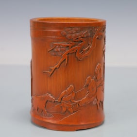 A Exquisite Bamboo Character and Story Pattern Brush Pot