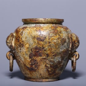 An Exquisite White Jade Chi-Dragon Pattern Double-Ears Jar