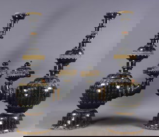 A Pair of Exquisite Jasper Cover with Gold Inlaid Gems with poem Vase