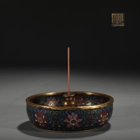 An Exquisite Cloisonne Lotus Pattern Candlestick