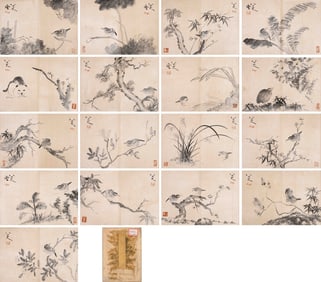 A Chinese Album Ink Painting of Flower and Bird on Pape