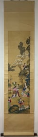 A Chinese Vertical Scroll Ink Painting of Character and Story on Silk