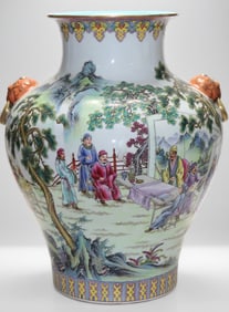 An Exquisite Famille-Rose Character and Story Pattern Double-Ears Vase